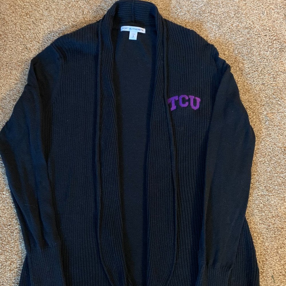 TCU Port Authority black long sleeve open cardigan S